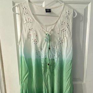 Green and White Ombre Style Cotton Beach Dress